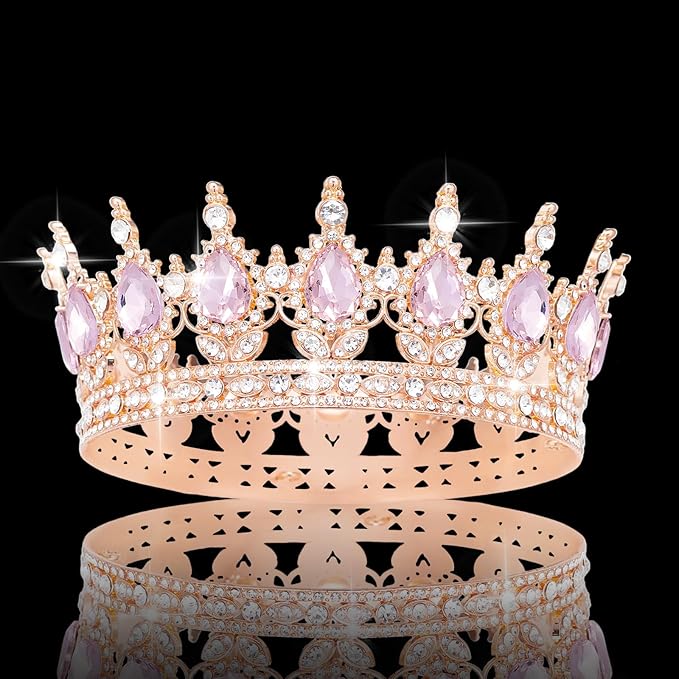 Queen Crown Rhinestone Wedding Crowns and Tiaras for Women Costume Party Hair Accessories Princess Birthday Crown Crystal Bridal Crown (Rose Gold & Pink Crown)