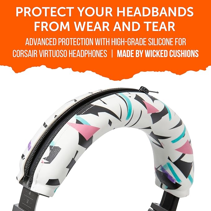 WC BandZ Virtuoso V2 - Silicone Headband Cover for Corsair Virtuoso Headphones by Wicked Cushions | Machine Washable, No More Flaking Leather | for Virtuoso Wireless, XT, and SE | 90's White