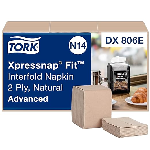 Tork Xpressnap Fit Natural Dispenser Napkin N14, Compostable 2-ply, 36 packs x 120 napkins, DX806E