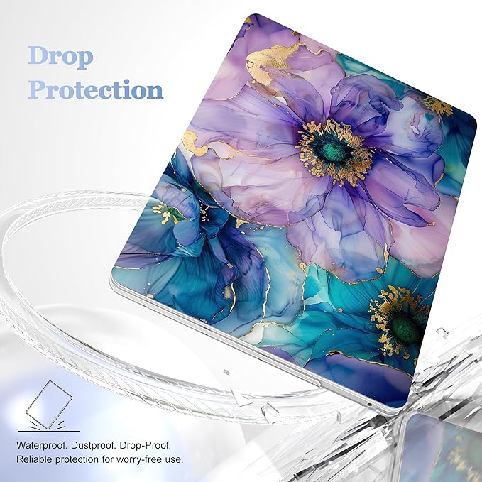 Case for MacBook Pro 13 inch with/Without Touch Bar (2016-2022, M2 A2338 M1 A2289 A2251 A2159 A1989 A1706 A1708), Hard Shell + Keyboard Cover + Dust Plug, Fluid Art Flowers