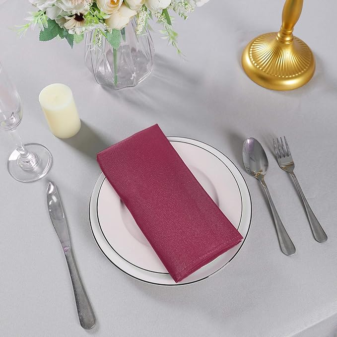 Cloth Napkins 17x17 inch Washable Polyester Dinner Napkins Soft Table Napkins for Wedding Party Dining Banquet(Burgundy,25PCS)