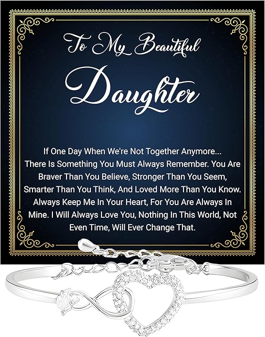 Daughter Infinity Heart Bracelet, Daughter Jewelry Gift From Mom or Dad with Message Card and Box Meaning