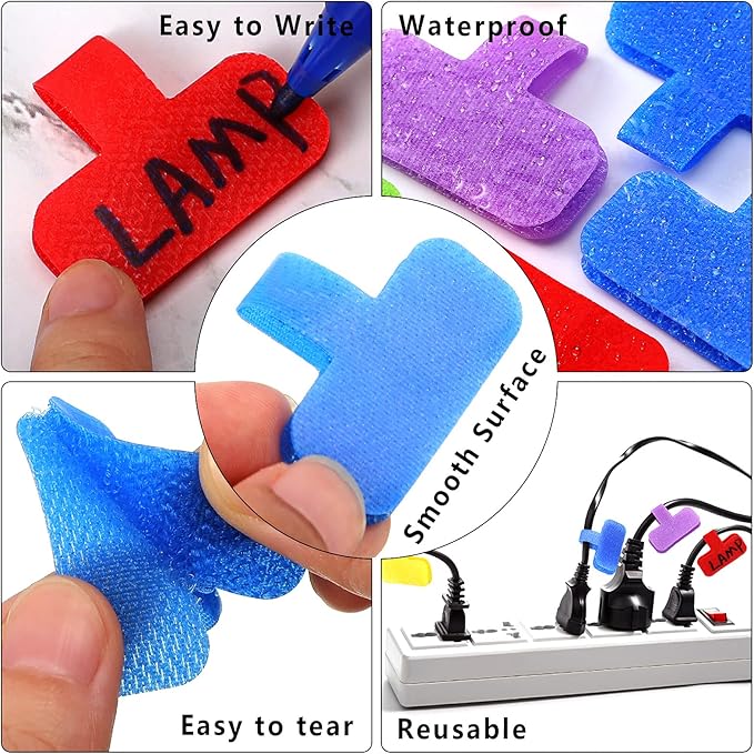 80 Pieces Self-Adhesive Cable Labels Multi-Color Cord Wire Labels, Nylon Writable Oval Tags, Hook and Loop Wire Tags for Cable Management, Computers and More