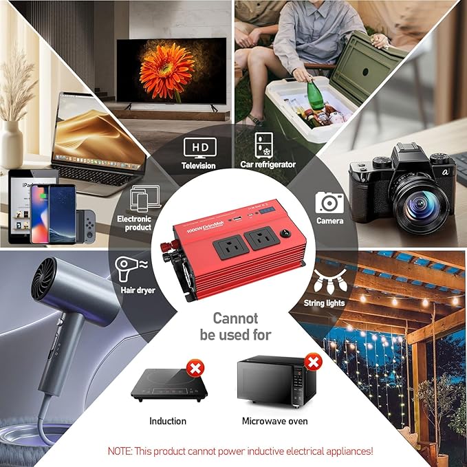 1000 Watt Power Inverters 12v to 110v for Vehicles - with Dual AC Outlets, 1000w Inverter with 3.0A USB and Type-C, 12v Inverter car Cigarette Lighter Battery for/Truck/RV/Emergency