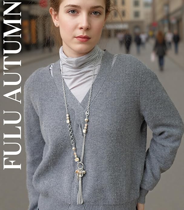 FULU AUTUMN Long Necklaces for Women Trendy Long Chunky Beaded Necklace Boho Fashion Costume Jewelry Mothers Day Gifts for Her