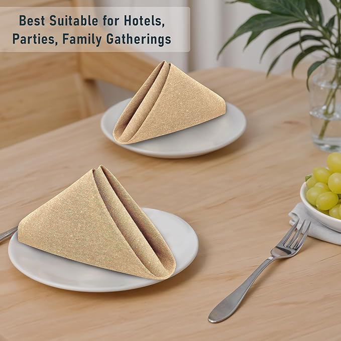 Ruvanti Cloth Napkins Set of 12, 18x18 Reusable Napkins Cloth Washable, Soft & Durable Table Napkin, Poly Cotton Fabric Dinner Napkins for Parties, Christmas, Thanksgiving, Weddings - Honey