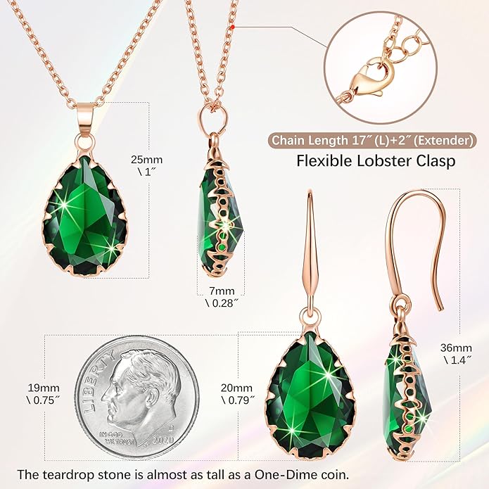 Linawe Crystal Jewelry Sets for Women, Imitation Diamond Pendant Necklace, Rhinestone Drop Dangle Earrings, Birthstone Cubic Zirconia Matching Wedding Jewelry, 14K Gold/Rose Gold/Silver Tones