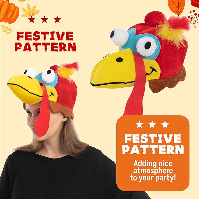 JOYIN 2 PCS Silly Thanksgiving Turkey Cap, Novelty Hats for Thanksgiving Night Event Dress-up Party, Costume Hats for Role Play Carnival Cosplay, Decoration & Accessories