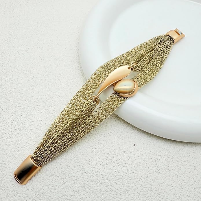 Gold Bracelet for Women Multi Chain Mesh Bracelet Wisted Orb Circle Disc Mesh Wrap bracelet for Women Statement Jewelry