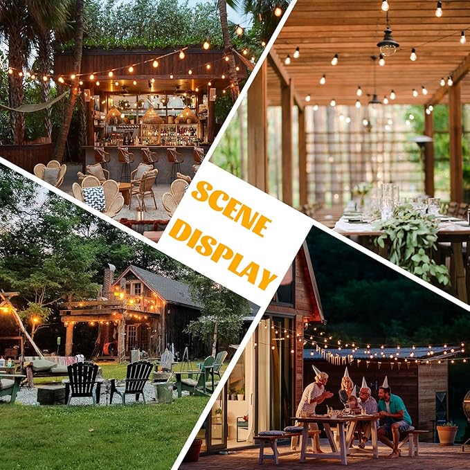 100+10FT LED Outdoor String Lights, Patio Deck Lights with 50+4 Shatterproof ST38 Edison Bulbs, Dimmable Warm White Waterproof Outside Hanging Lights Connectable for Backyard Porch Garden