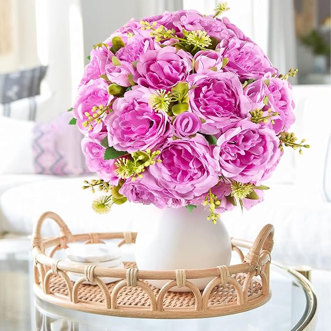 12 Packs Artificial Peonies Silk Flowers: Faux Peony Bouquet 12 Bundles, Fake Peonies Flowers Bulk for Centerpiece Table Wedding Party Home Decor for Vase Decoration (Light Purple)