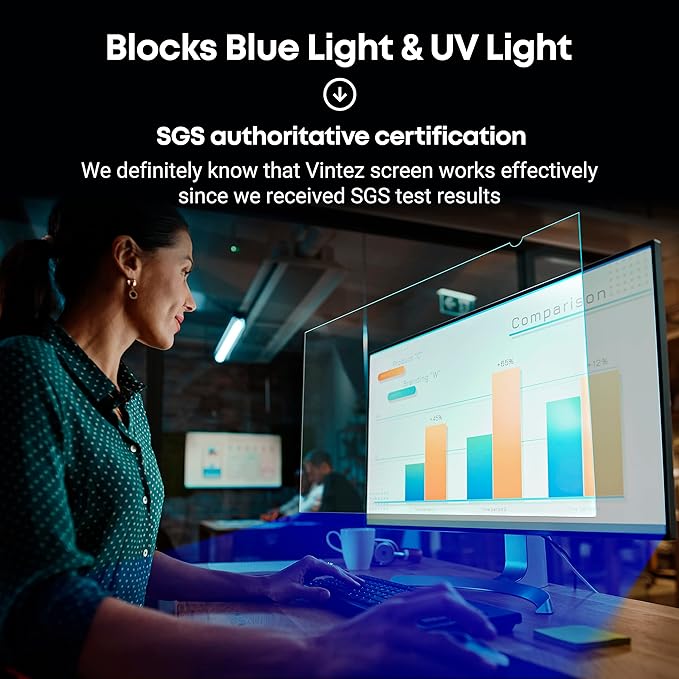 23 inch Blue Light Blocking Screen Protector Panel for 16:9 Widescreen Computer Monitor and Laptop - PC Anti-UV Eye Protection Filter Film - Anti-Scratch Diagonal Frame Shield [1 Pack]