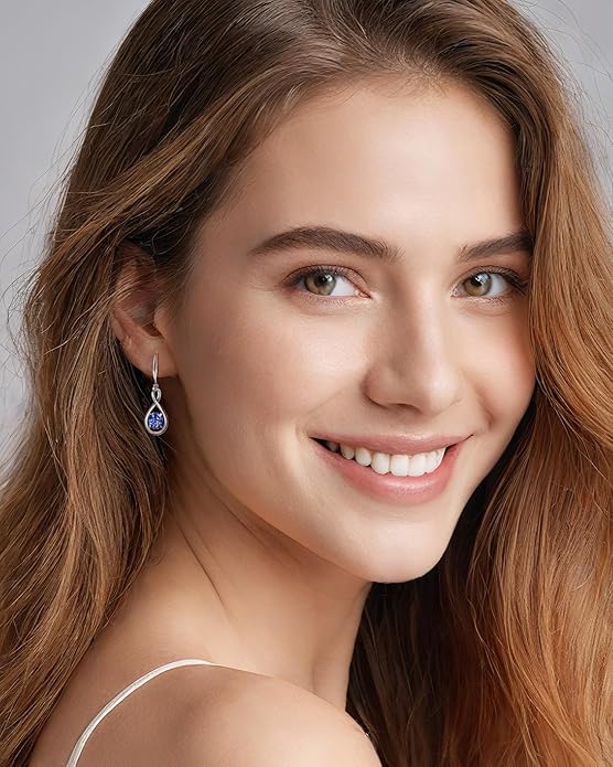 FANCIME Valentines Day Gift Dangle Drop Earrings 925 Sterling Silver Dainty Infinity Round Gemstone Birthstone Jewelry Birthday Gifts for Her Women