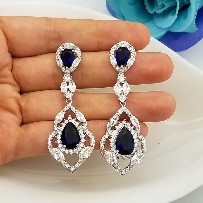 SELOVO Wedding Teardrop Dangle Earrings Silver Tone Vintage Chandelier Earrings Zircon