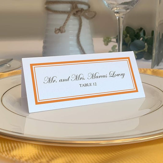 Double Line Border Printable Place Cards, Orange (Choose Color), Set of 150 (25 Sheets), Laser & Inkjet Printers - Wedding, Party, Dinner, and Special Events - Made in the USA