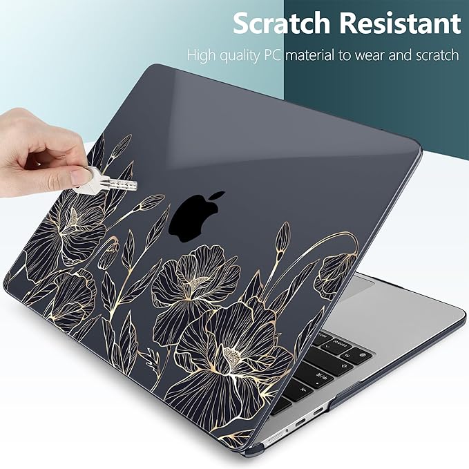 TWOLSKOO Compatible with M4 MacBook Air 13.6 inch Case 2025-2022 Release M4 A3240 M3 A3113 M2 A2681, Plastic Hard Shell & Keyboard Cover & Type C Adapter & Screen Protector, Abstract Floral