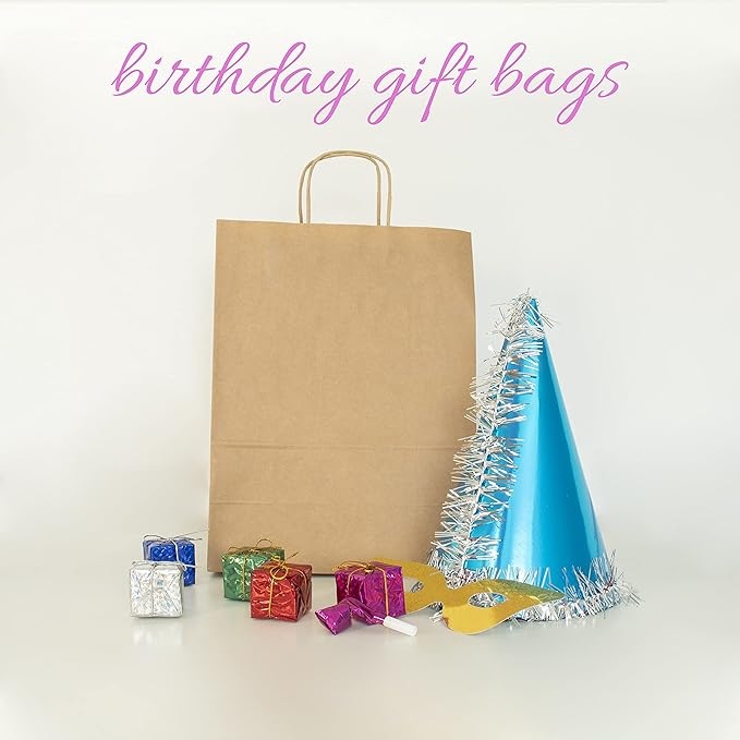 JET PAPER BAGS - 10”x5”x13” Inch [100 Pcs] Brown Paper Bags with Handles Prime for Takeout, Grocery, Goody, Retail, Party, Gifts, Weddings - Recyclable Kraft Paper Gift Bags with Handles