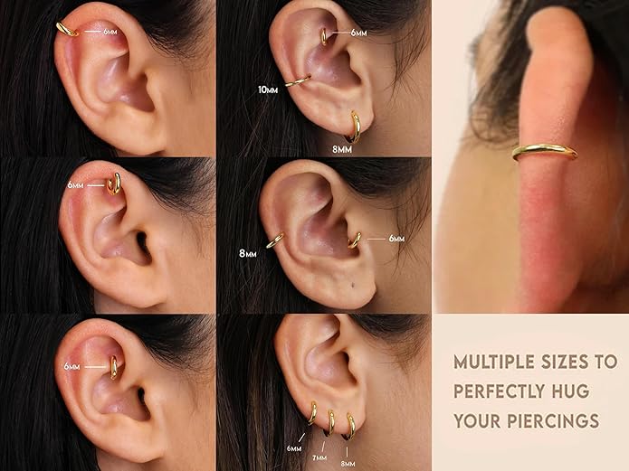 Small Gold Huggie Hoop Earrings Set for Women Men Hypoallergenic 14K Plated Stack Cartilage Earrings, Multiple Piercing Lightweight Mini Thin Cute Dainty Trendy Jewelry Set Christmas Gifts for Women