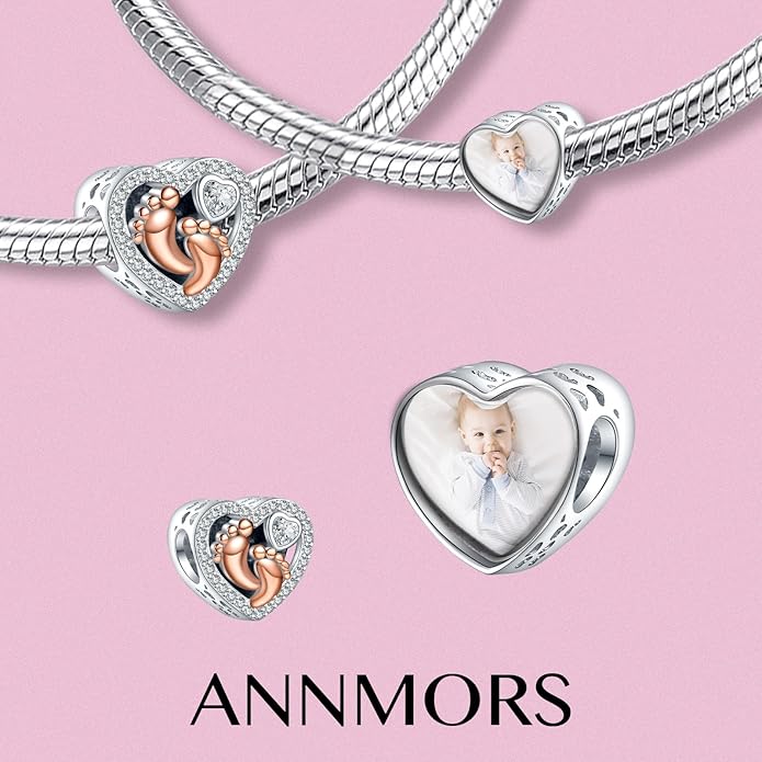 Annmors Personalized Photo Charm for Bracelet Necklaces,925 Sterling Silver Charm Love Heart Shaped Engraved Customize Picture Gift for Birthday Mother's Day Christmas,Bead Charms Jewelry for Women