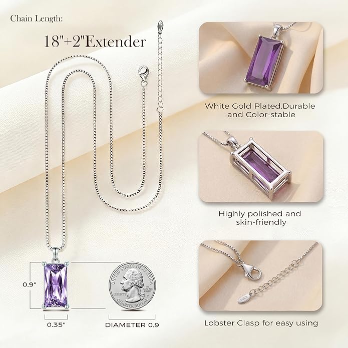 Minimalist Square 8mm×16mm Birthstone Sterling Silver Necklace - Hypoallergenic, Lightweight, Gift for Her