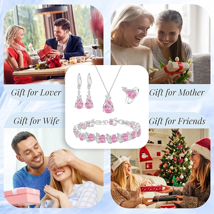 GZWHD Jewelry Set for Women CZ Earrings Necklace Ring Bracelet Set Prom Party Wedding Jewelry Gift for Mother Friend Wife