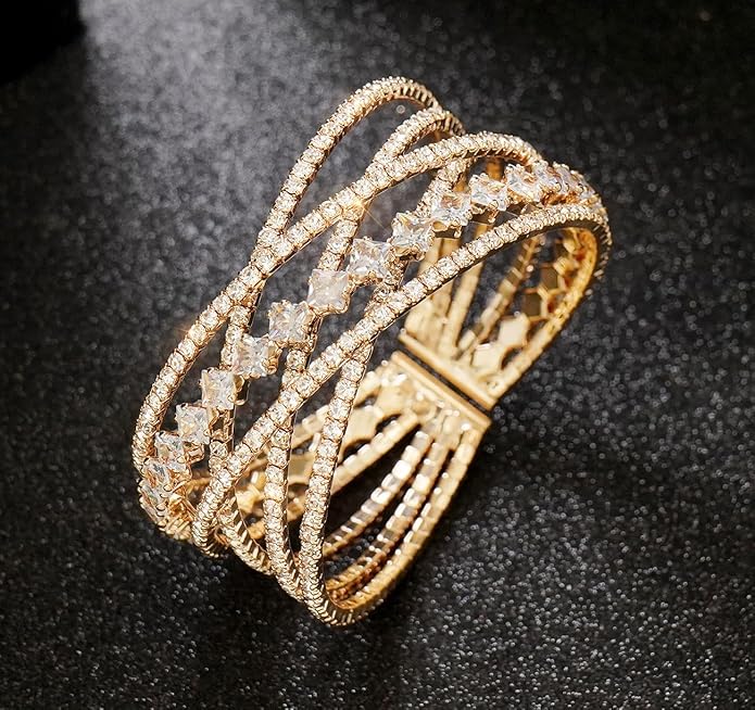Rhinestone Bracelet Multilayer Cuff Bracelet Sparkling Crystal Layered Bridal Bracelets for Women