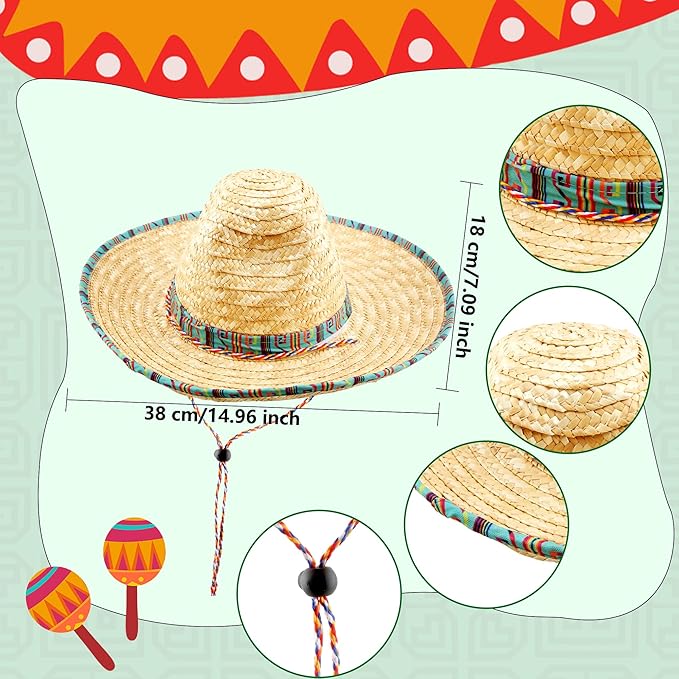 2 Pack Giant Mexican Sombrero Hat Cinco de Mayo Fiesta Straw Hat for Mexican Party Decor Favors Luau Event Photo Props
