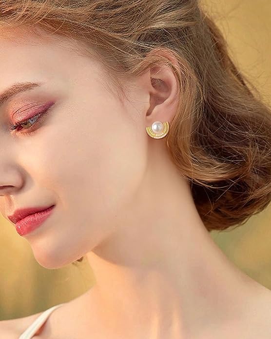 Cultured Freshwater Pearl Stud Earrings, 14K Gold Plated S925 Silver Women Pearl Stud, Gift for Birthday Mothers Day, Christmas, Anniversary