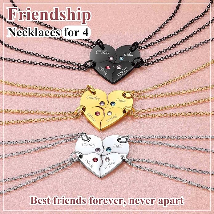 FindChic Personalized Matching BFF Necklace for 2/3/4/5/6 Puzzle Name Heart Pendant Stainless Steel Couple Necklace Set Customized Necklaces for Teen Girls