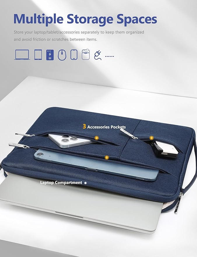 HYZUO 13.3-14 Inch Laptop Sleeve Bag for MacBook Pro 14 M5-M1, MacBook Air/Pro 13, 13.8-13 Surface Laptop/Book, Portable Notebook Case for 13" HP Dell Lenovo ThinkPad Asus Acer Samsung, Navy Blue