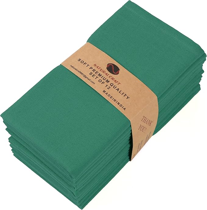 Cloth Napkins Set of 12 Cotton Linen 18x18 Inch - Soft Durable Washable - Ideal for Farmhouse Party Spring Summer Easter - Perfect Everyday Use Table Linen (Dark Green, 18" x 18" (Set of 12))