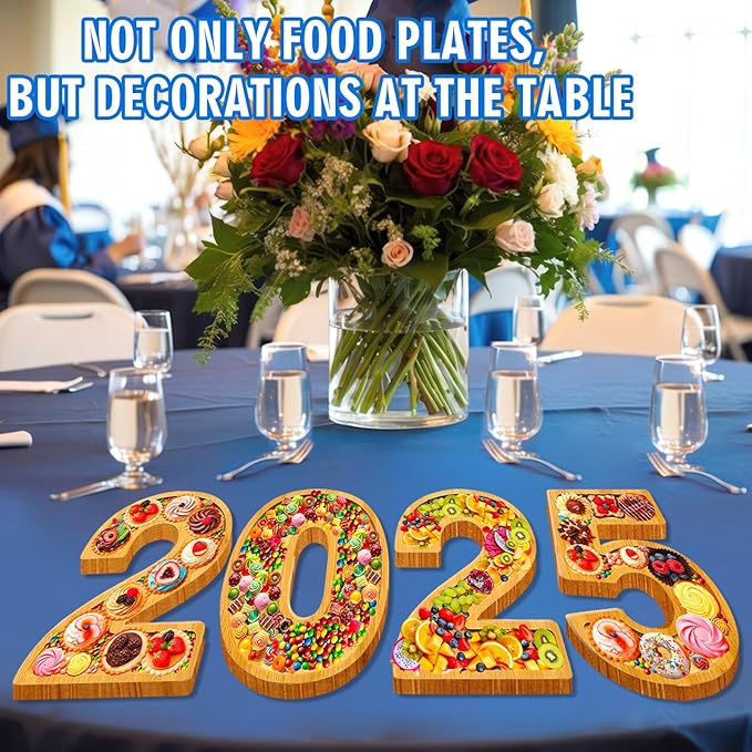 2025 Charcuterie Boards Graduation Fillable Number Boxes Reusable Food Trays for 2025 Party Favors Supply Easter Serving Platters Food Display Boxes Dish Plates for Grad Tabletop Decor Birthday Gifts