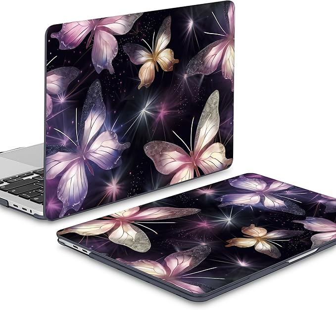 Mektron Designed Case for MacBook Pro 16 Inch A2141 Cover 2019 Release 16" with Liquid Retina Display/Touch ID, Plastic Hard Shell with Keyboard Skin & Screen Protector, Glittering Butterfly