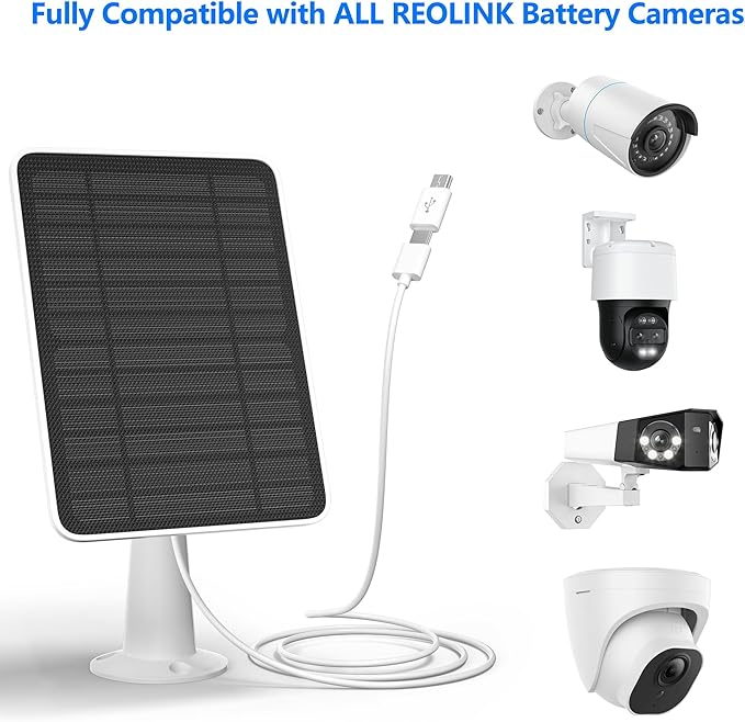 Solar Panel Charger Compatible with Reolink Argus 2E/Eco Ultra/Go PT Plus/Go Plus/Argus 3 Pro/Argus PT, 5W Solar Panels for Reolink Battery Camera, IP65 Waterproof 10ft Cable Secure Wall Mount, 2 Pack