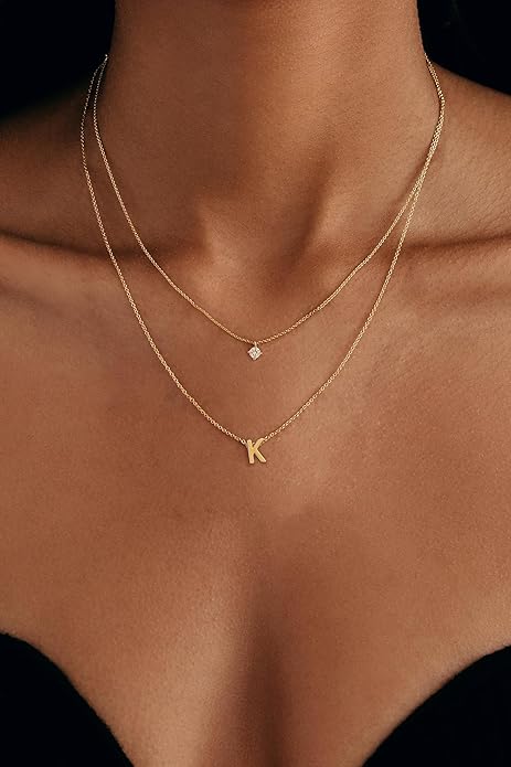 Layered Initial Necklaces for Women, 14k Gold Plated Letter Necklace Set Dainty Gold Initial Necklace Stack Cute Layering Choker Necklaces for Women Trendy Fashion Jewelry