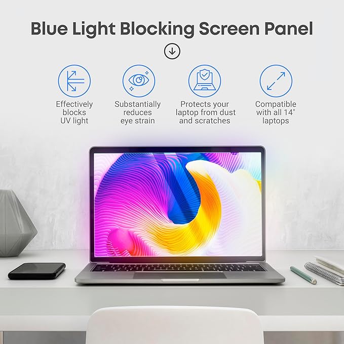 14 inch Blue Light Blocking Screen Protector Panel for 16:9 Widescreen Computer Monitor and Laptop - PC Anti-UV Eye Protection Filter Film - Anti-Scratch Diagonal Frame Shield [1 Pack]
