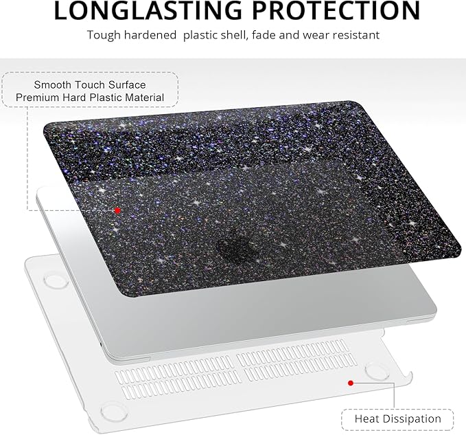 Anban Compatible with MacBook Pro 13 inch Case M2 M1 2025-2016 A2338 A2251 A2289 A2159 A1989 A1706 A1708, Plastic Hard Shell+Keyboard Cover+Screen Protector for MacBook Pro 13.3 inch Case, Shiny Black