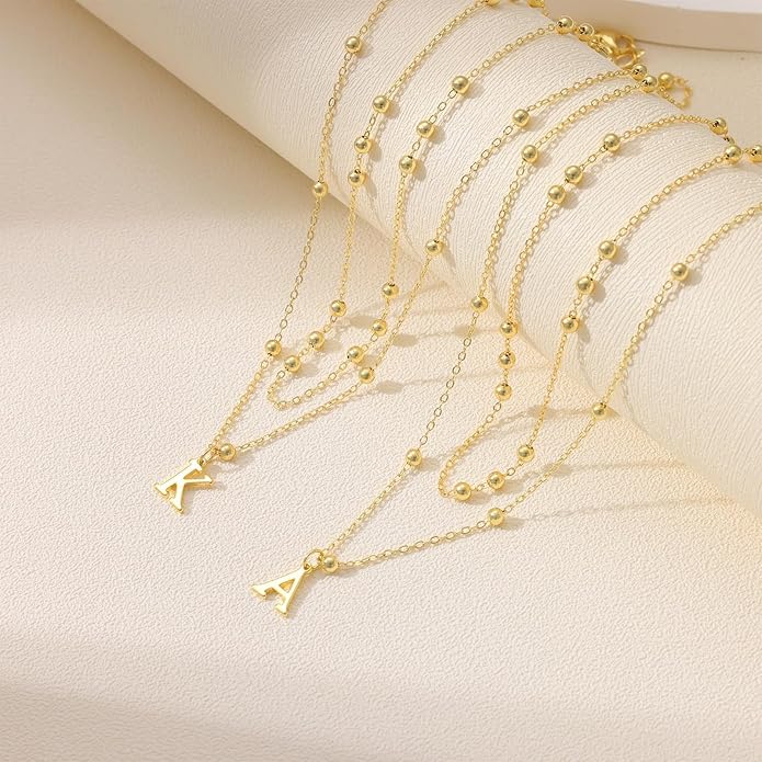 Initial Necklaces for Women, Dainty 14K Gold Plated Layered A-Z Letter Pendant Necklace Trendy Cute Choker Name Charm Necklace Stack Personalized Jewelry Gift for Her Birthday Christmas Gift