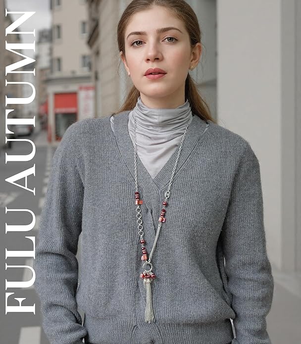 FULU AUTUMN Long Necklaces for Women Trendy Long Chunky Beaded Necklace Boho Fashion Costume Jewelry Mothers Day Gifts for Her