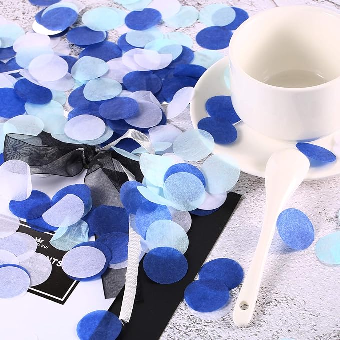 TecUnite Round Tissue Paper Table Confetti Dots for Wedding Birthday Party Decoration, 1.76 oz(White Blue Confetti,2.5 cm)
