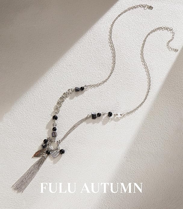 FULU AUTUMN Long Necklaces for Women Trendy Long Chunky Beaded Necklace Boho Fashion Costume Jewelry Mothers Day Gifts for Her