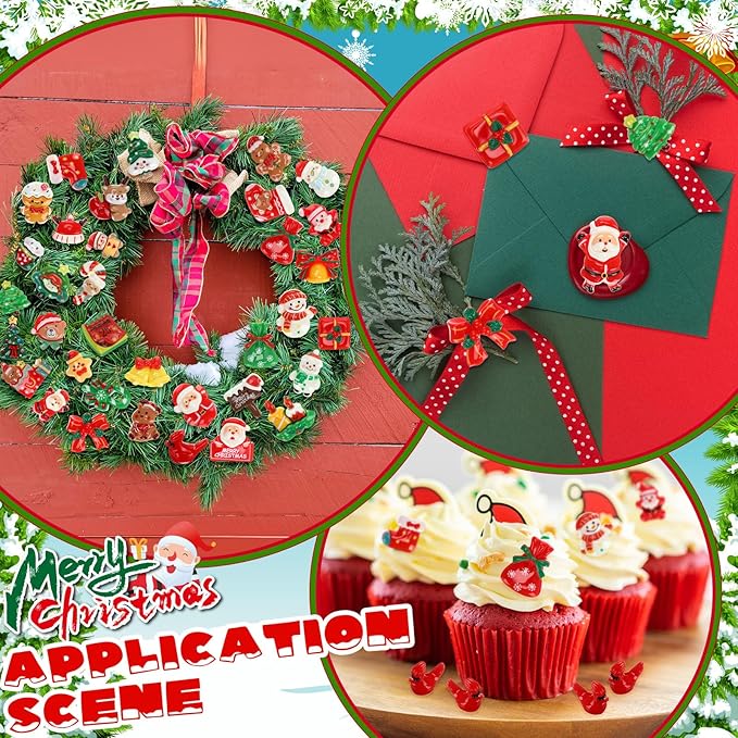 Giegxin 40 Pcs Christmas Resin Charm Kawaii Red Cardinal Candy Canes Santa Claus Flat Back Cabochon Accessories Cute Embellishments Bulk for Christmas Decor Jewelry Cellphone Case Scrapbooking DIY