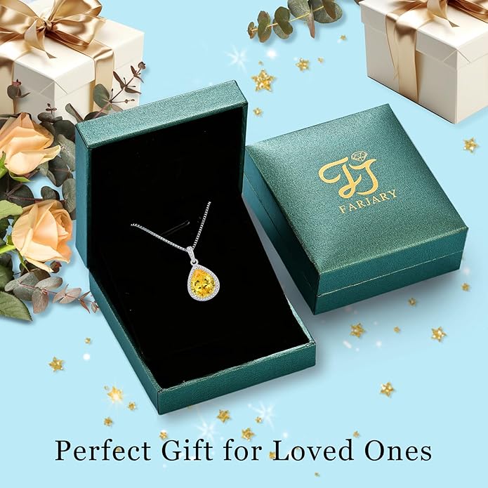 FJ Teardrop Pendant Necklace 925 Sterling Silver Birthstone Jewelry Gifts for Women