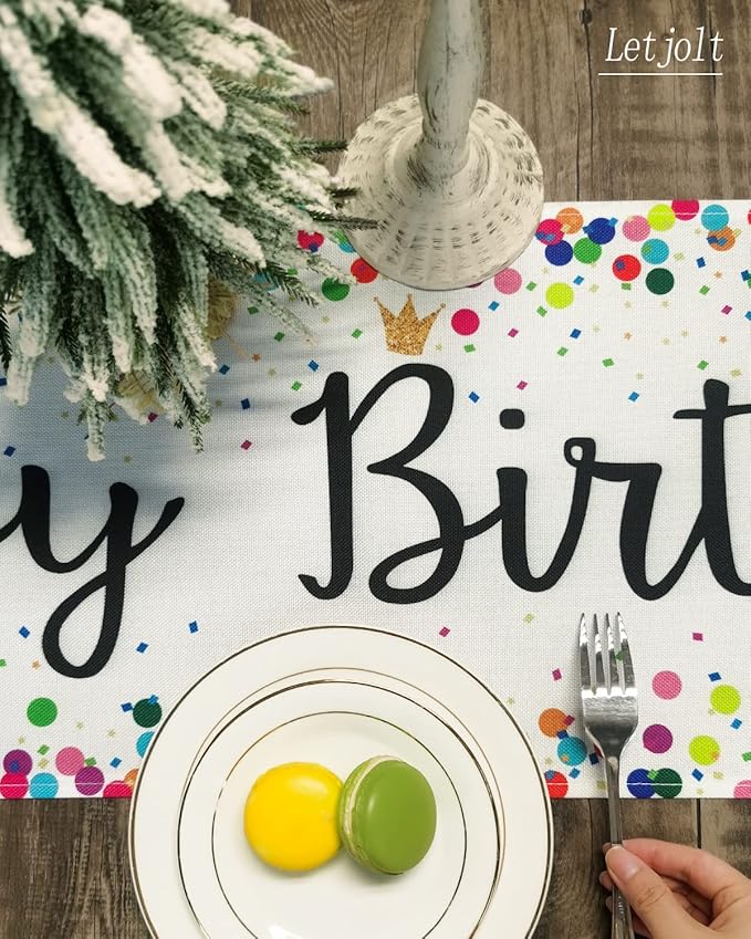 Letjolt Happy Birthday Table Runner 108 Inches Birthday Centerpieces for Tables Birth Day Party Sign Polka Dots Table Decoration, White