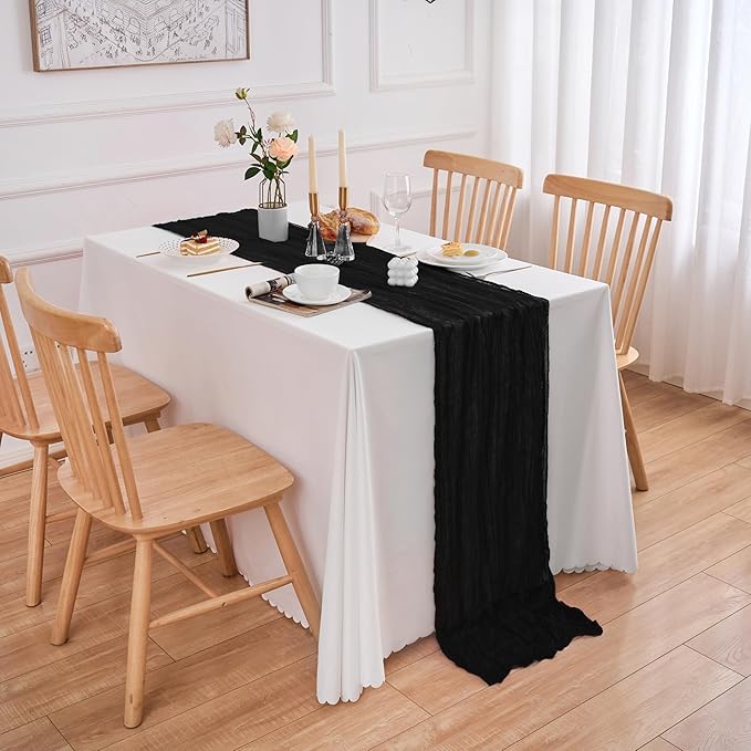 10 Pack Black Table Runner 120 Inch Cheesecloth Table Runner 10FT Boho Gauze Table Runner Long Cheese Cloth Table Runner Semi Sheer Runners for Wedding Bridal Baby Shower Party