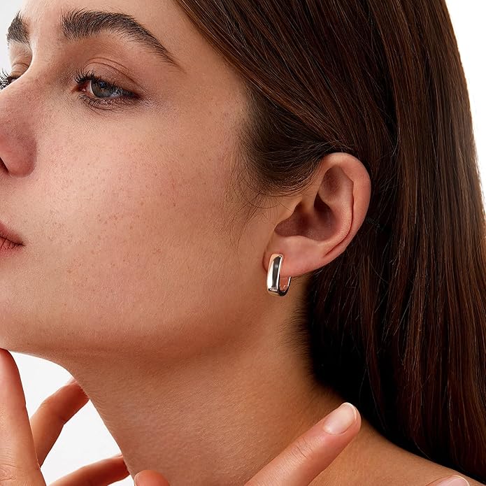 925 Sterling Silver Earrings Small Chunky Silver Earrings for Women Trendy Small Hoop Earrings Silver Hypoallergenic Earrings Small Thick Huggie Hoops Earrings for Jewelry Gifts
