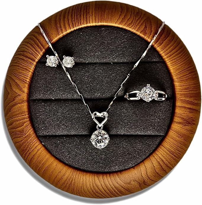 Stunning 3-piece Moissanite Jewelry Set - Necklace, Ring & Earrings | Elegant Wedding Jewelry Sets for Brides | Perfect Moissanite Earrings & Necklace | Timeless Bride Earrings & Wedding Earrings for Brides