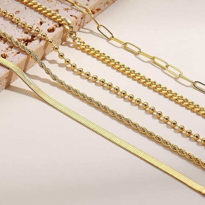 Gold Bracelets for Women, 18K Gold Plated Dainty Paperclip Link Chain Bracelets Thin Cute Stackable Bracelet Pack Fashion Accessories Gifts for Women
