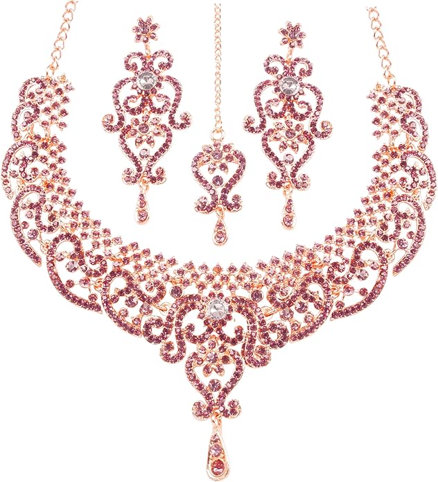 Touchstone Indian jewelry set for women bollywood gold jewellery wedding outfits necklace sets earrings bridal maang tikka fancy costume girls big desi accessories rhinestone in gold or silver tone