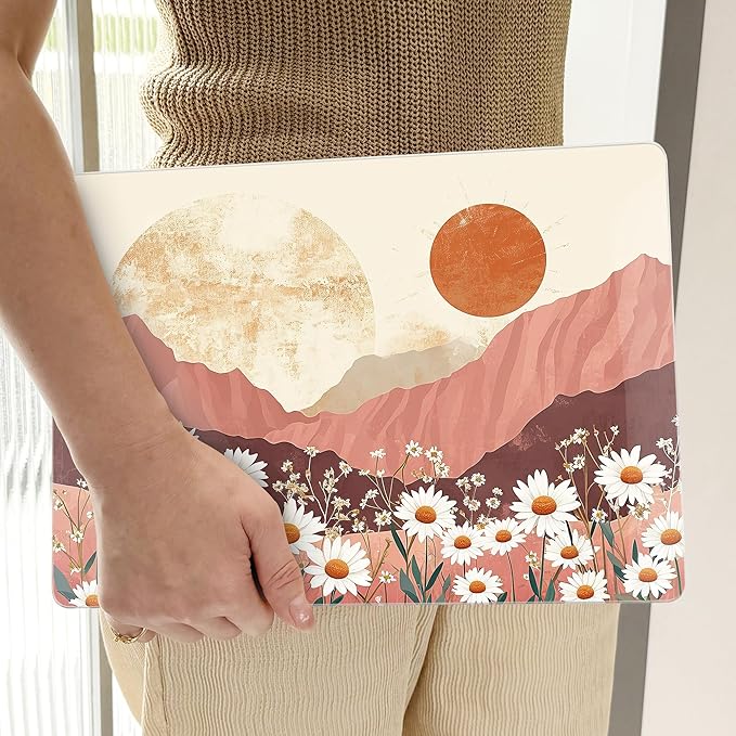 TWOLSKOO Compatible with M4 MacBook Air 15 inch Case 2025-2023 Released Model M4 A3241 M3 A3114 M2 A2941, Plastic Hard Shell & Screen Protector & Keyboard Cover & Type C Adapter, Mountains & Daisies